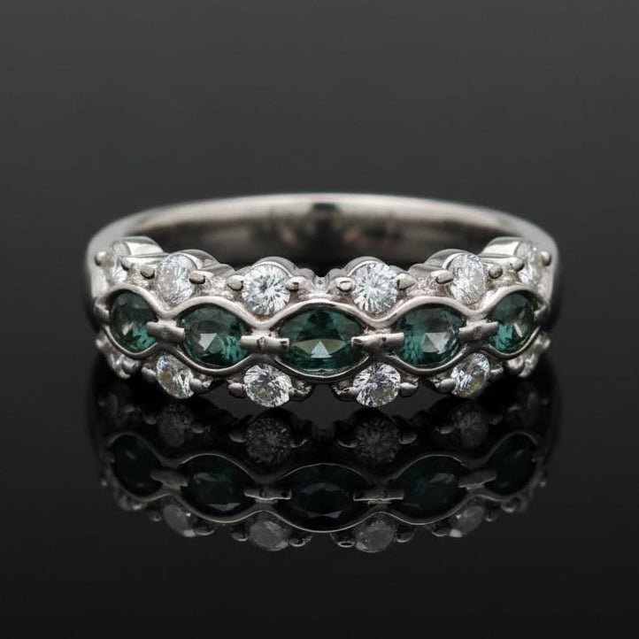 Estate Natural Color Change Alexandrite and Diamond Platinum Ring