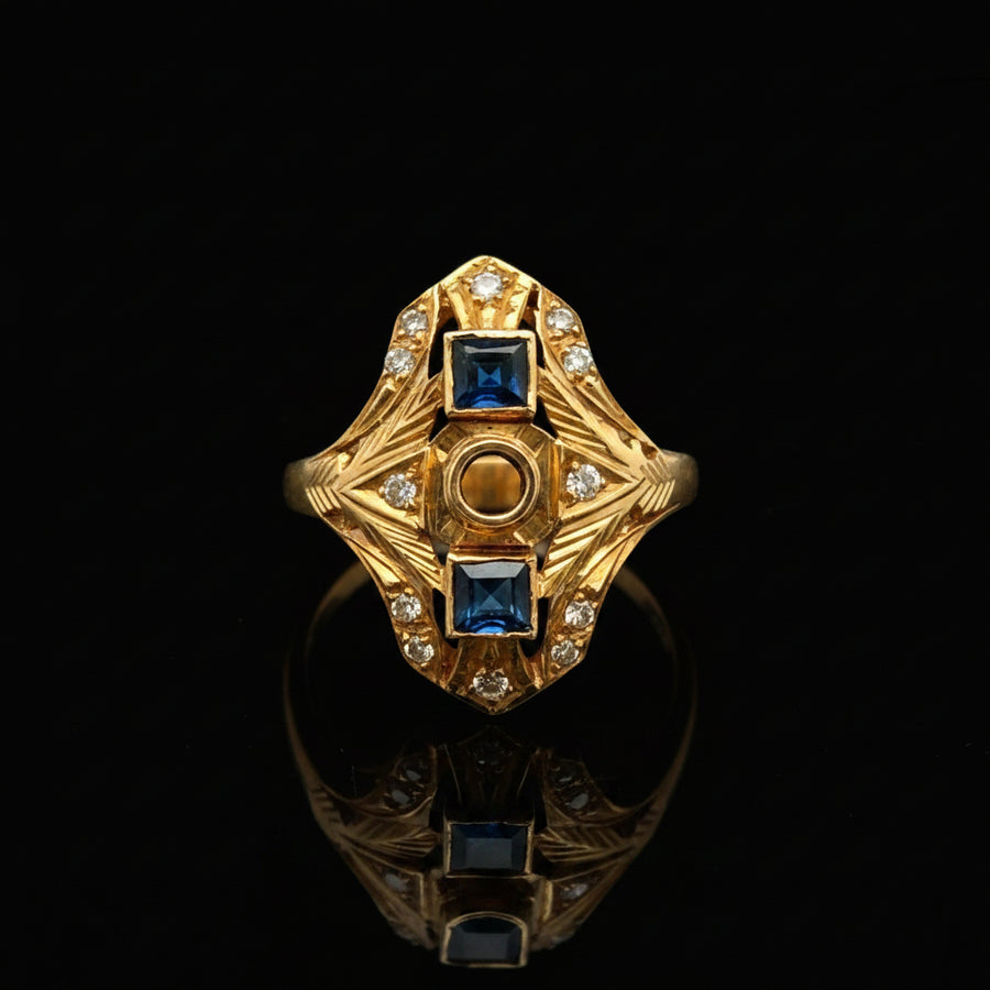 Sapphire & Diamond 18K Yellow Gold Semi Mount