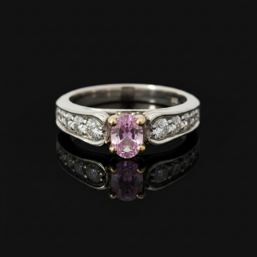 14K White Gold Pink Tourmaline and Diamond Ring 14849