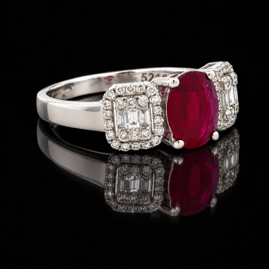 Estate Ruby & Diamond 18KT White Gold Ring