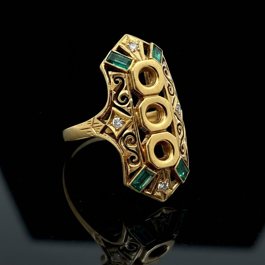 Emerald & Diamond 18K  Yellow Gold Semi mount