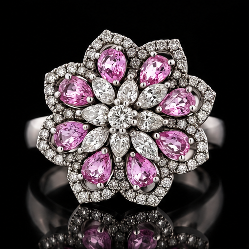 Estate Pink Sapphire and Diamond 18K White Gold Ring