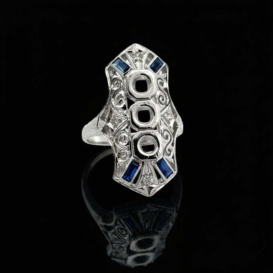Sapphire & Diamond 18K White Gold Semi mount