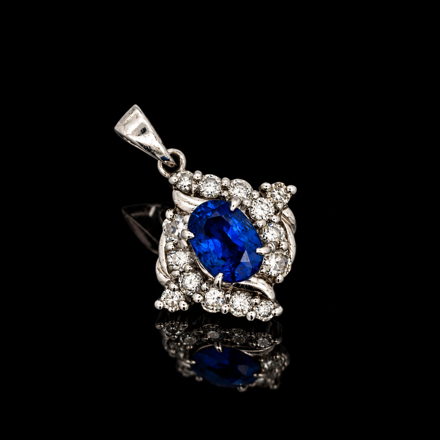 Estate 1.46ct. Oval Sapphire & Diamond Platinum Pendant