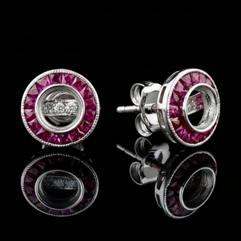 Ruby, Diamond and 18K White Gold Semi Mount Earrings