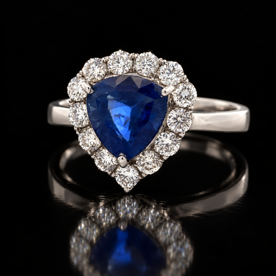 Estate 2.51ct Sapphire and Diamond 18Kt White Gold Ring