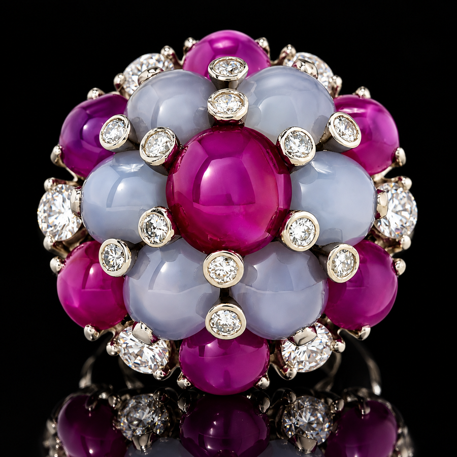 Estate Oscar Heyman Star Ruby & Star Sapphire Diamond Platinum Ring