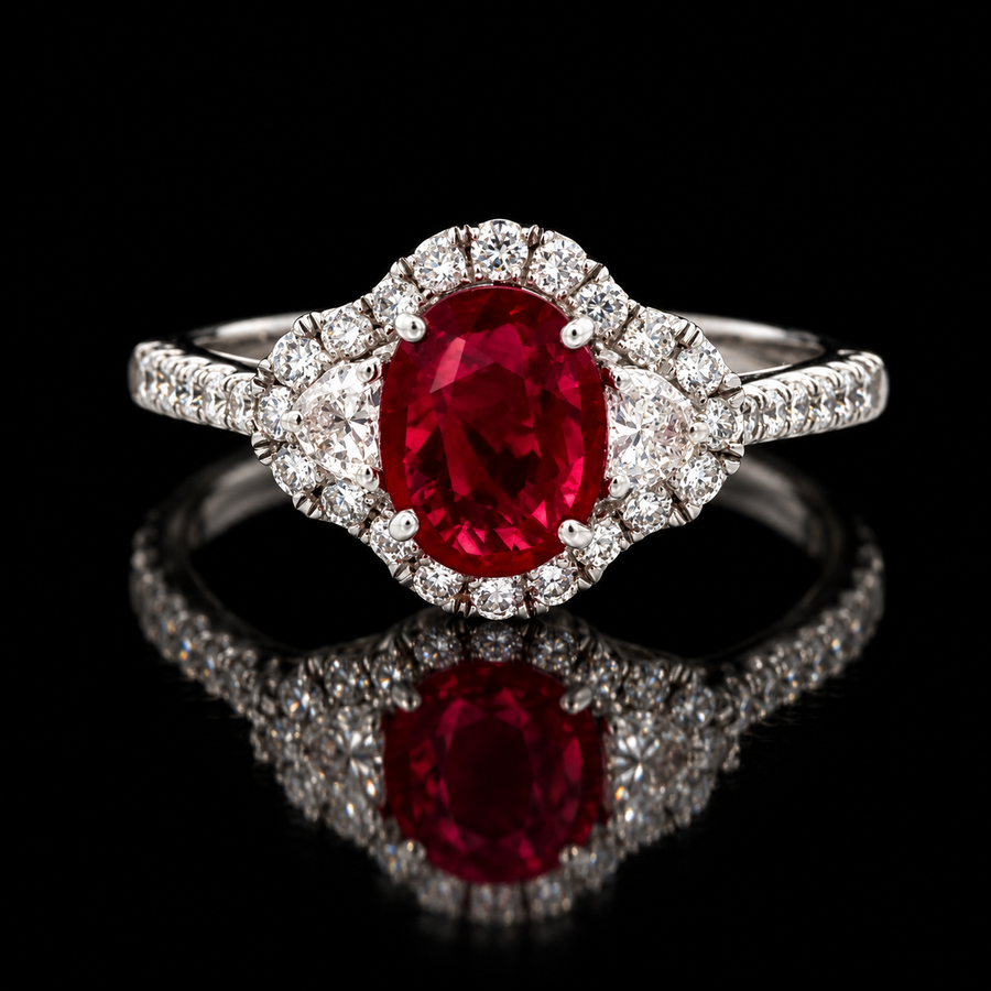 Estate Fine  1.01 ct Ruby & Diamond 18KT White Gold Ring