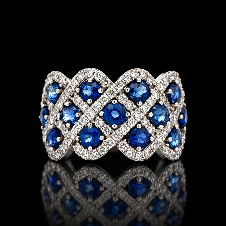 Estate Sapphire & Diamond 18KT White Gold Ring