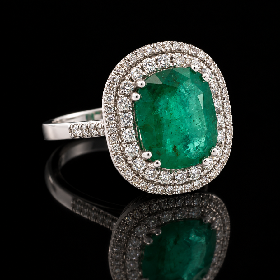 Estate 4.01 ct. Emerald & Diamond 14KT White Gold Ring
