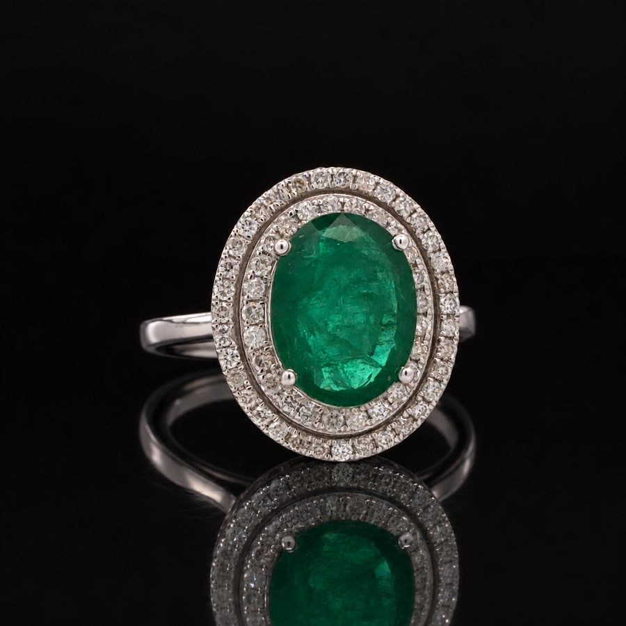 Estate 3.05ct. Emerald & Diamond 14KT White Gold Ring
