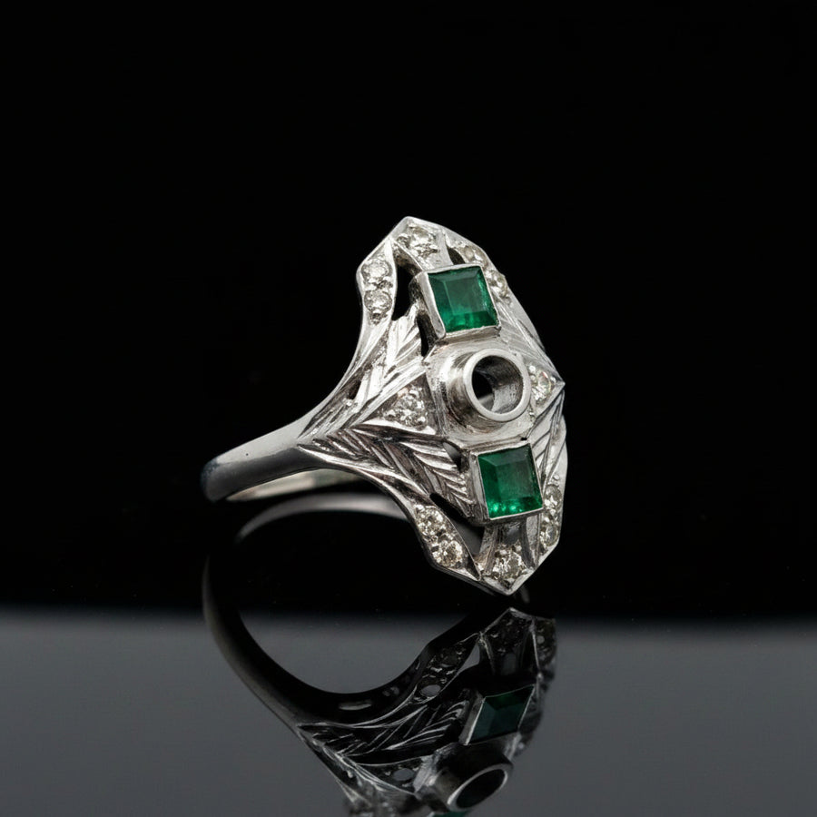 Emerald & Diamond 18K White Gold Semi mount