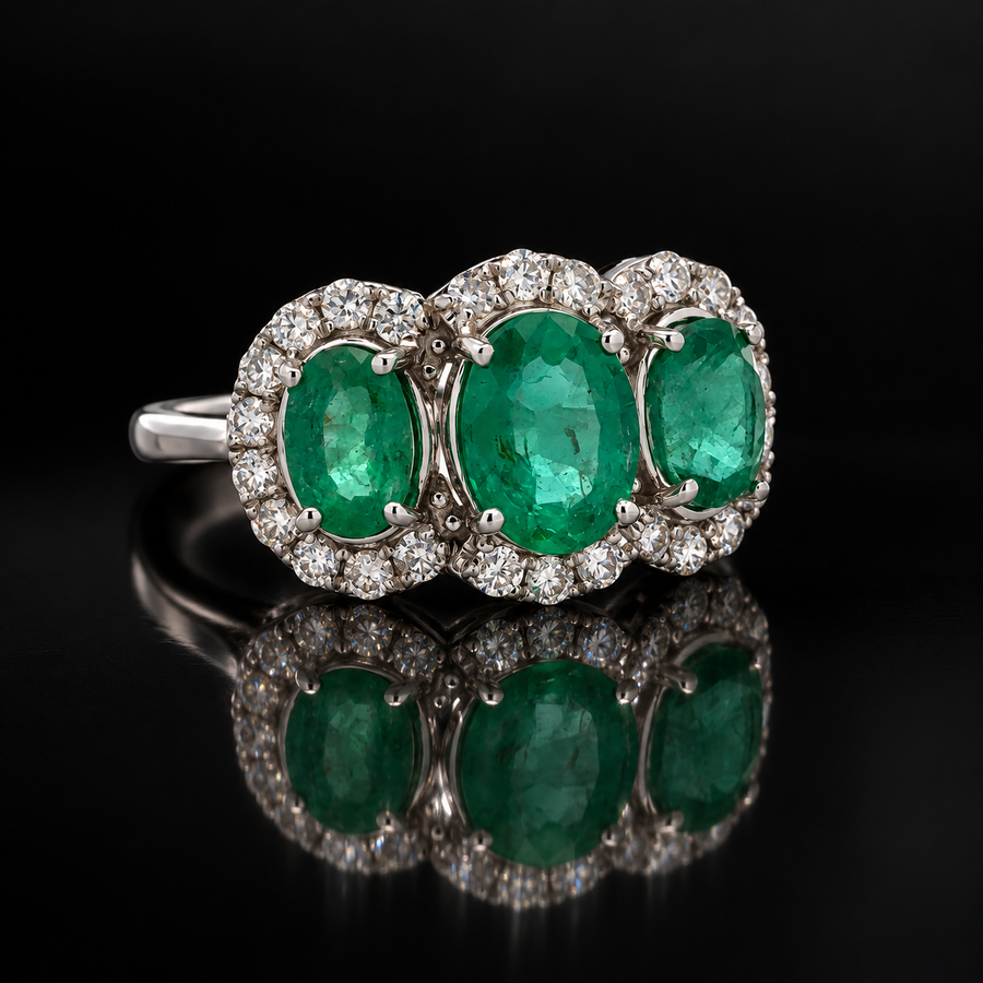 Estate Emerald & Diamond 18KT White Gold Ring