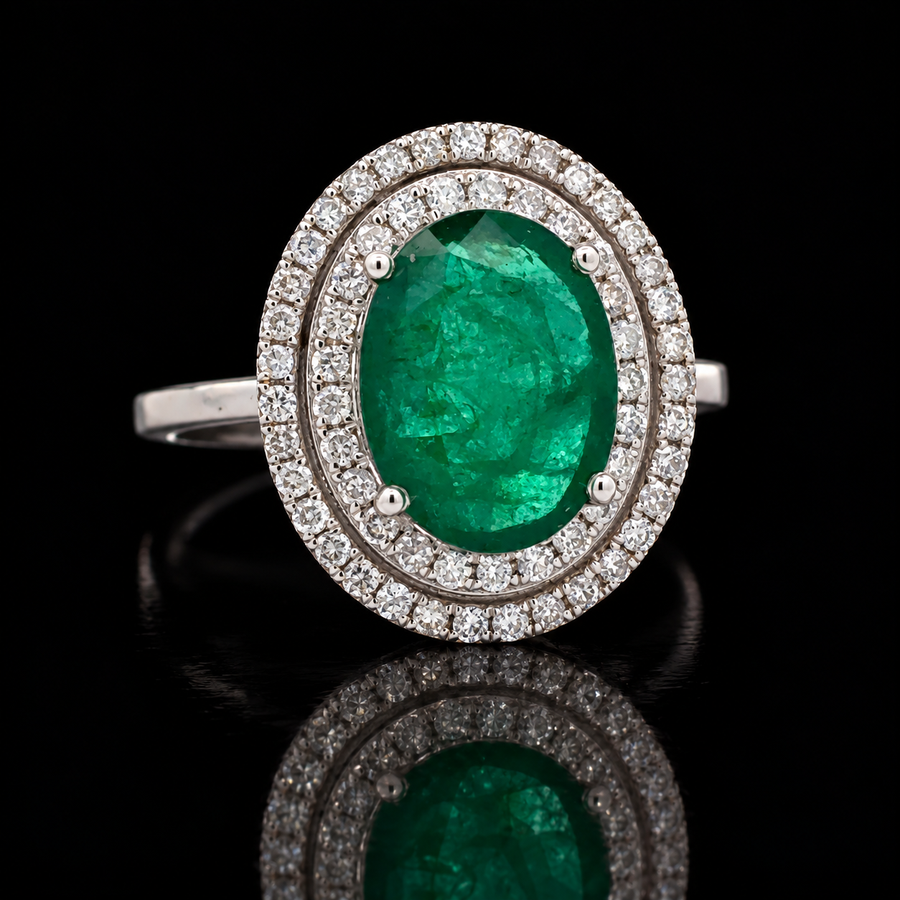 Estate 2.84ct. Emerald & Diamond 14KT White Gold Ring