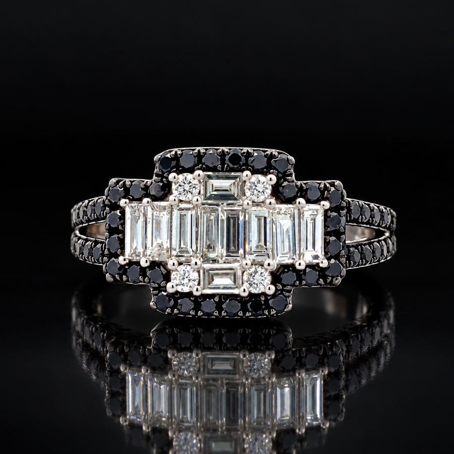 Italian Designer Marchisio Natural Fancy Black & White Diamond 18KT White Gold Ring
