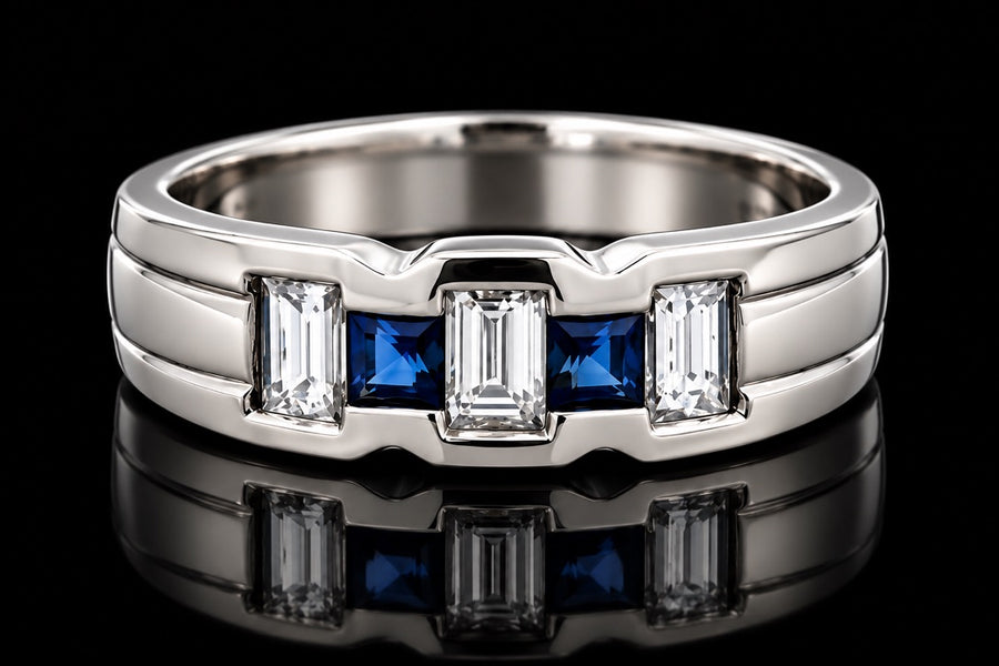 Estate Fine Sapphire & Diamond Platinum/18KT White Gold Ring