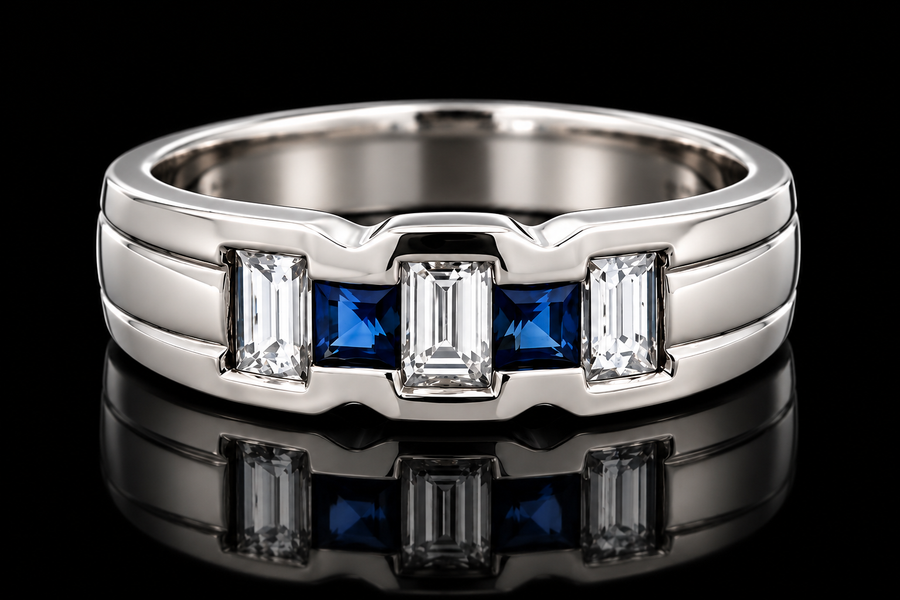 Estate Designer Fine Sapphire & Diamond 18KT White Gold Ring
