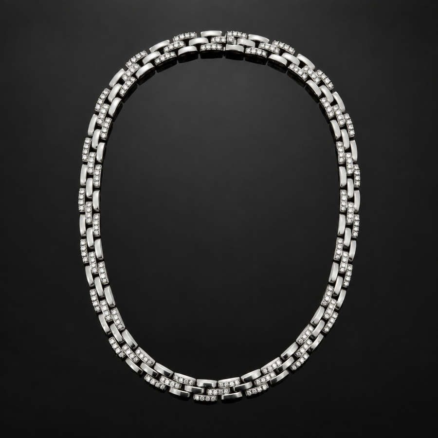 Estate Cartier Maillon Panther Diamond & 18Kt White Gold Necklace