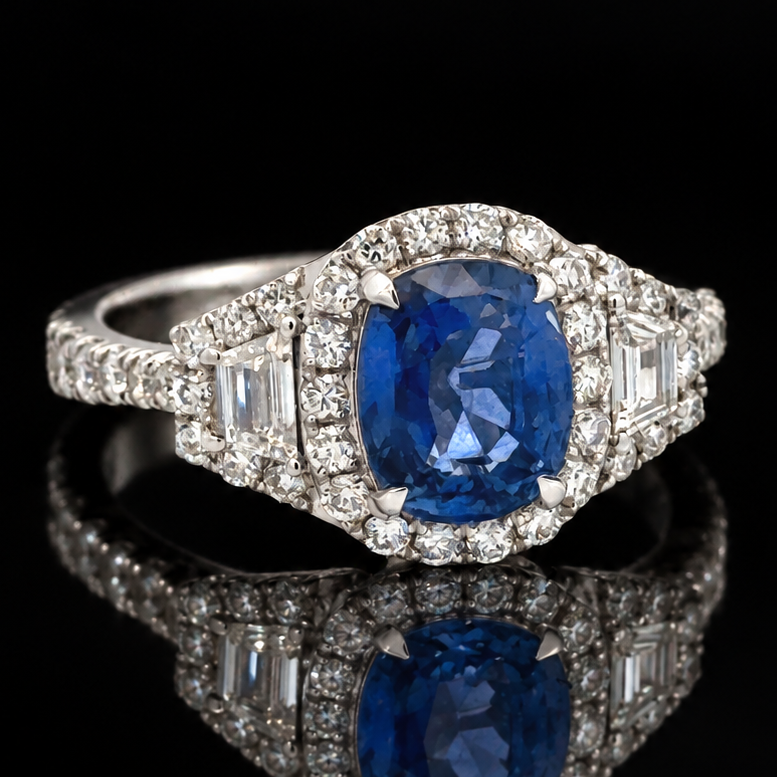 Estate 1.80 ct Sapphire & Diamond 18KT White Gold Ring