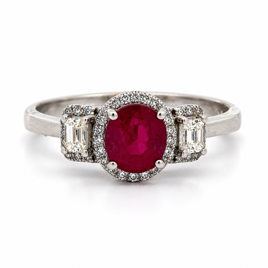 Estate 1.05ct. Ruby & Diamond 18KT White Gold Ring