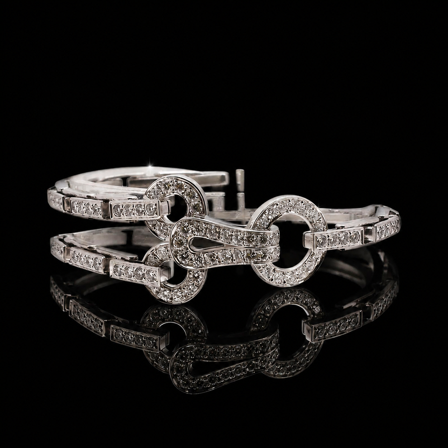 Estate Cartier Agrafe 4.00cttw Diamond 18Kt White Gold Bracelet