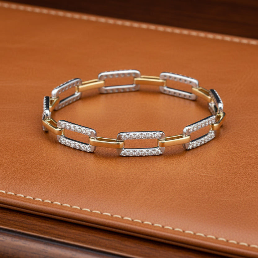 Custom Made Diamond Link 14K Yellow and White Gold Bracelet
