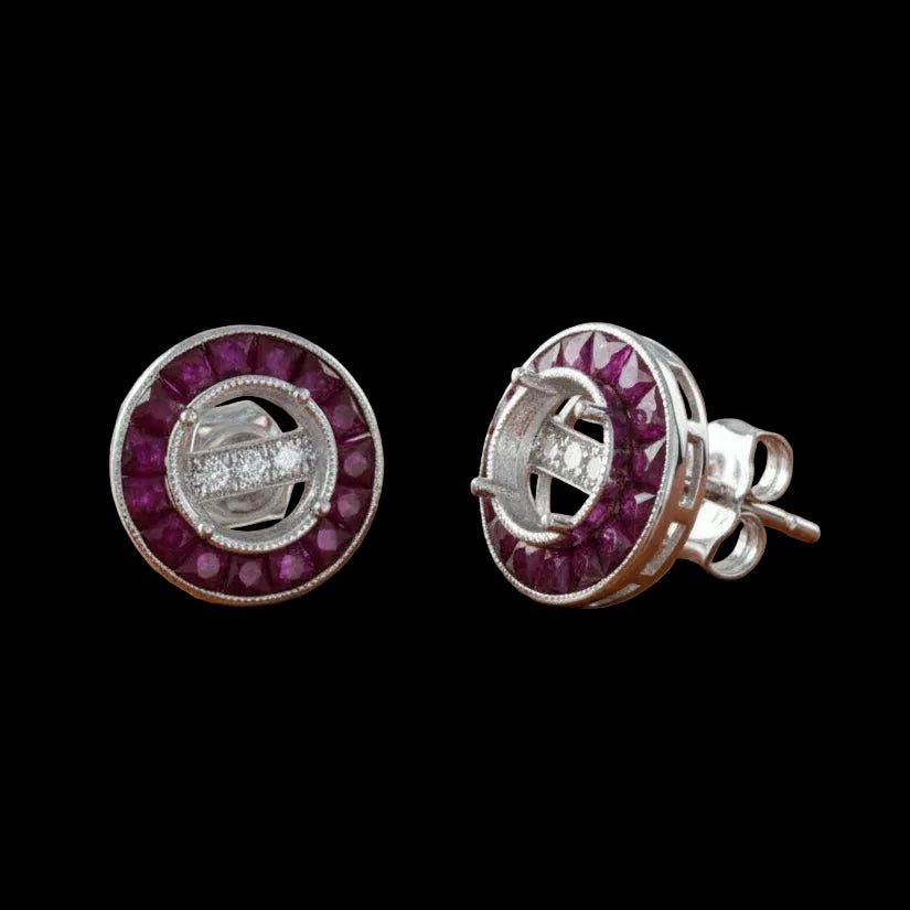 Ruby and 18K White Gold Semi Mount Earrings