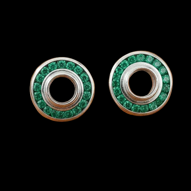 Emerald, Diamond and 18K White Gold Semi Mount Earrings