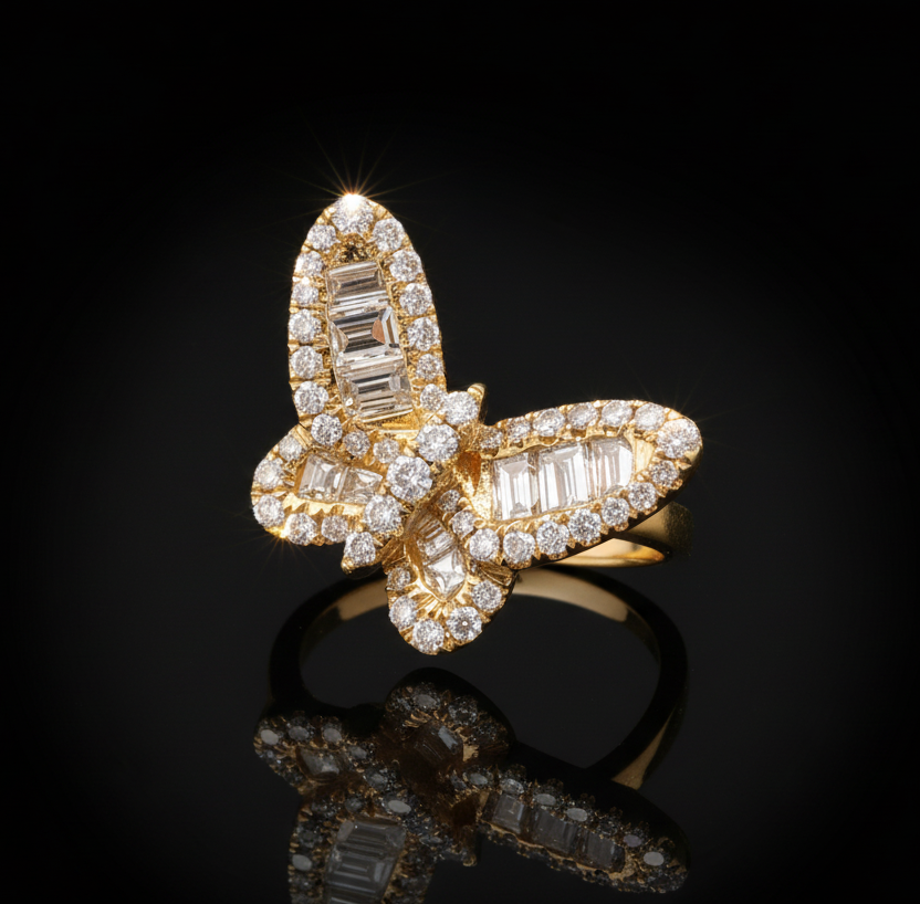 Fashionista Diamond and 18K Yellow Gold Butterfly Ring