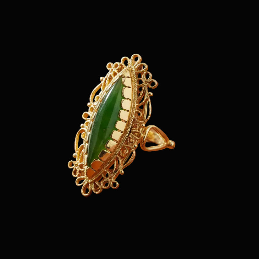 Victorian Revival Jade and 14K Yellow Gold Ring