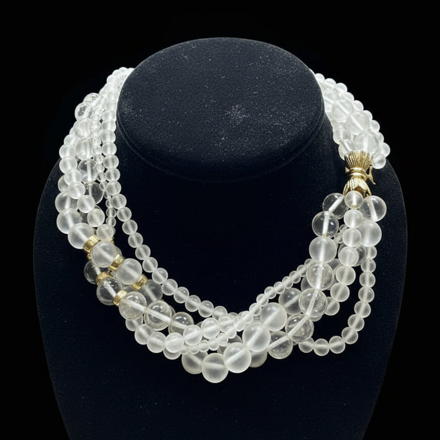 Rock Crystal Multi Strand and 14K Yellow Gold Necklace