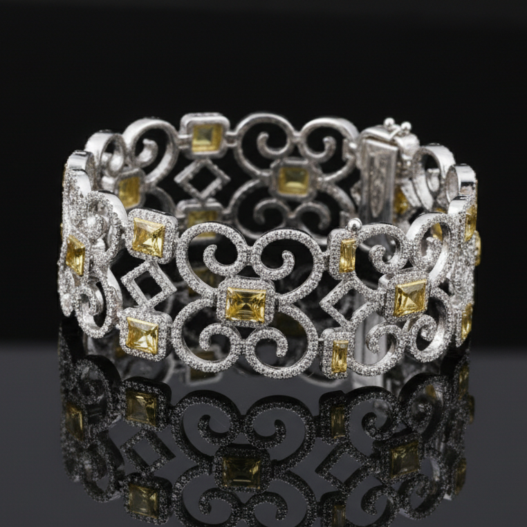 Designer AV 8.80cttw Natural Fancy Yellow and White Diamond 14K Yellow and White Gold Bracelet