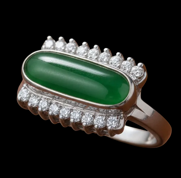 Estate Jadeite Diamond 18K WG Ring 15499