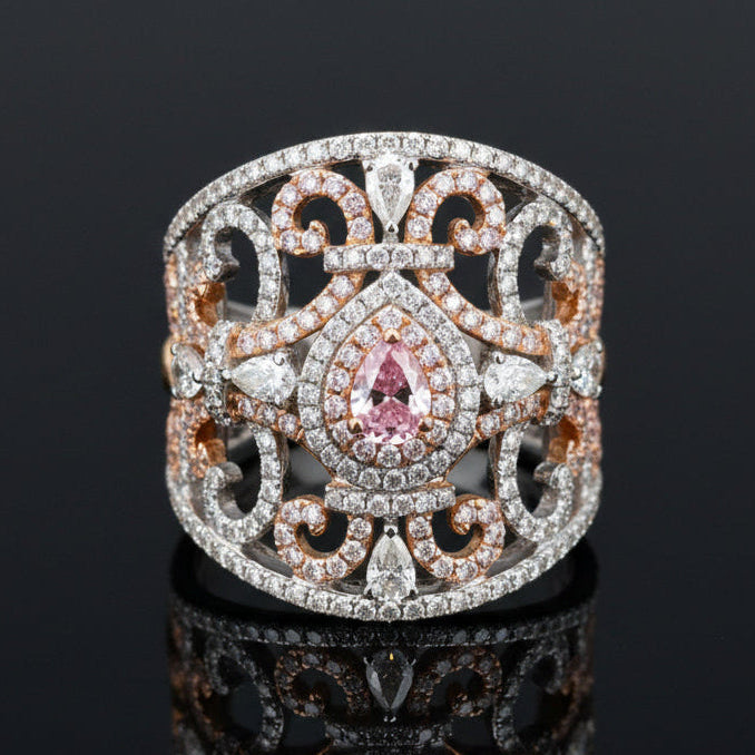 Contemporary Designer Gregg Ruth Natural Fancy Light Pink (GIA) Diamond 18Kt White & Rose Gold Ring