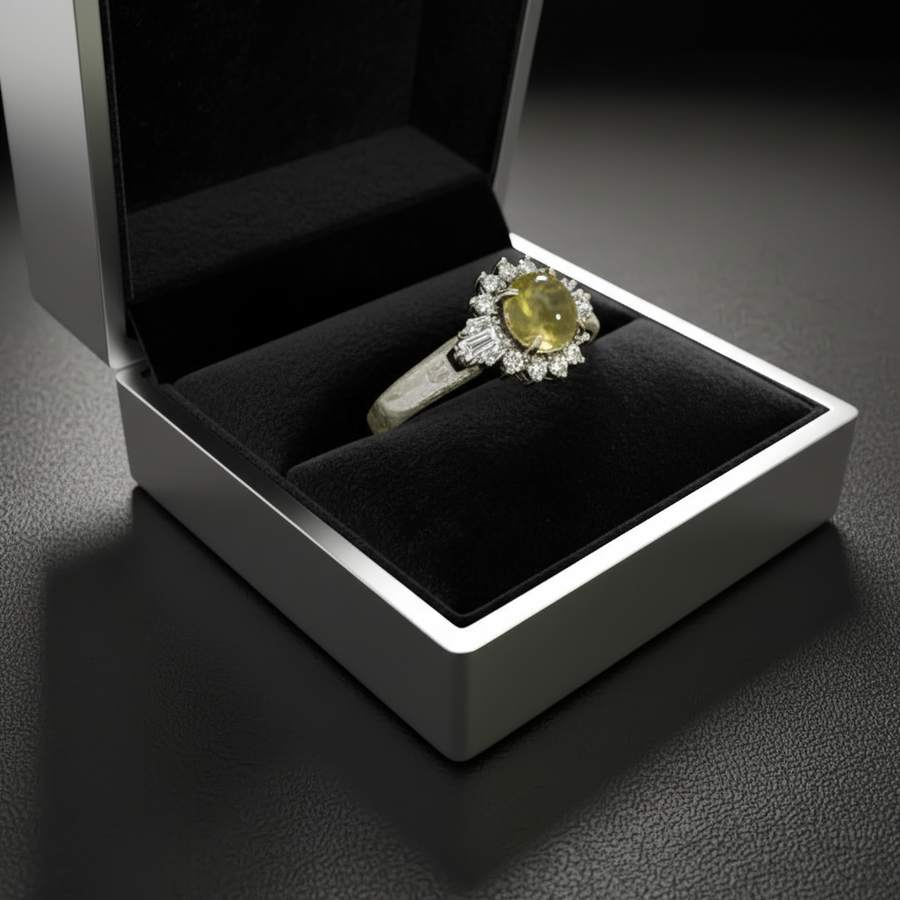 Estate 1.44 ct Cat's Eye Tourmaline Diamond Platinum Ring 14996