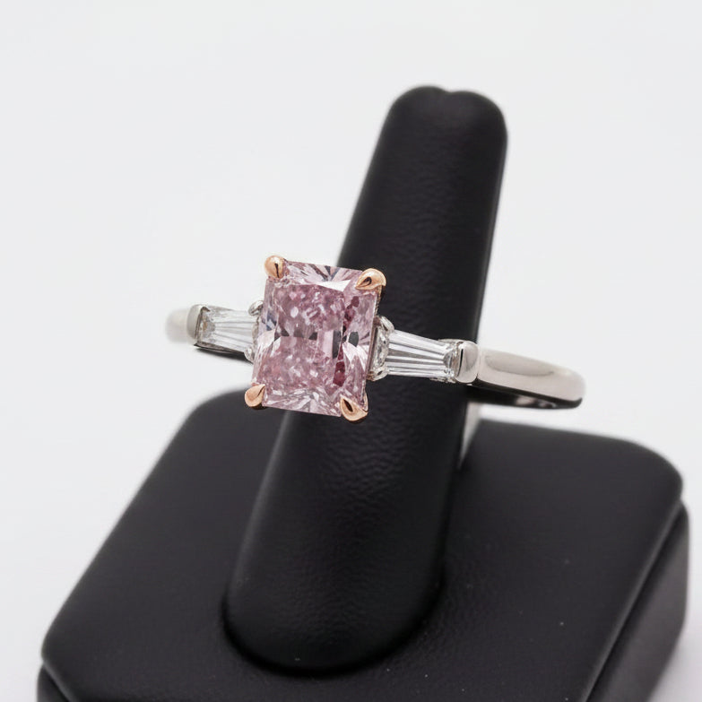 Estate Natural Fancy Intense Purple Pink & White Diamond Platinum & 18K White Gold Ring (GIA)