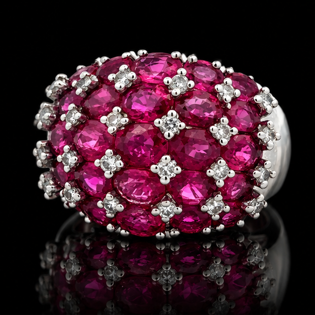 Designer Marchisio 7.95cttw Ruby and Diamond 18K White Gold Ring