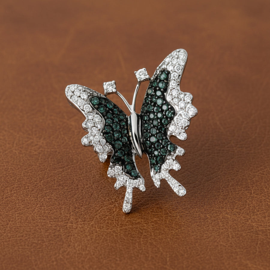Color Change Alexandrite and Diamond 18K White Gold Butterfly Pendant/Brooch