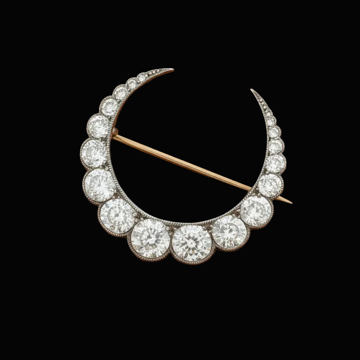 Victorian Crescent Moon 6.00 cttw Diamond Platinum/18K Yellow Gold Brooch