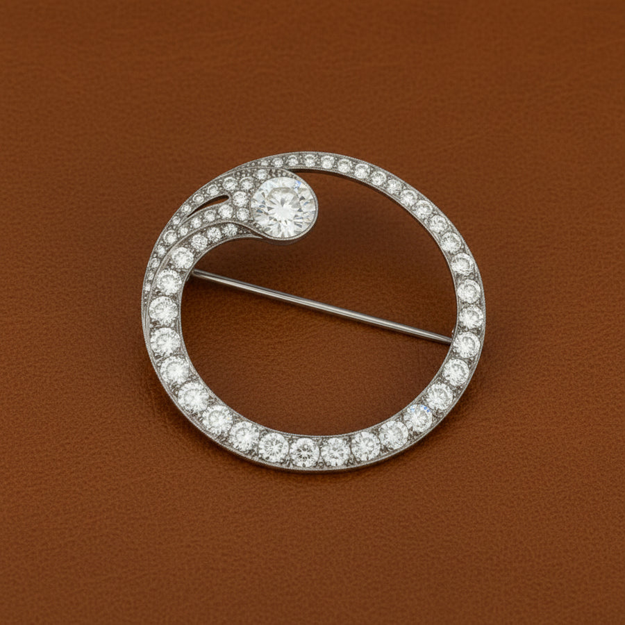 Art Deco Diamond Circle Platinum Brooch