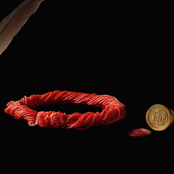 18Kt Yellow Gold and Carved Coral Multi Strand Necklace