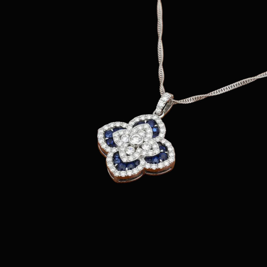 Sapphire and Diamond 14Kt White Gold Necklace