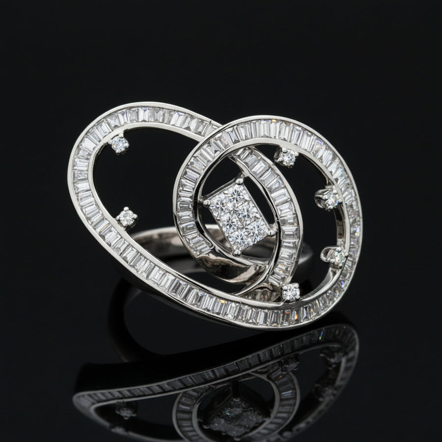 Designer Diamond Swirl 18K White Gold Ring