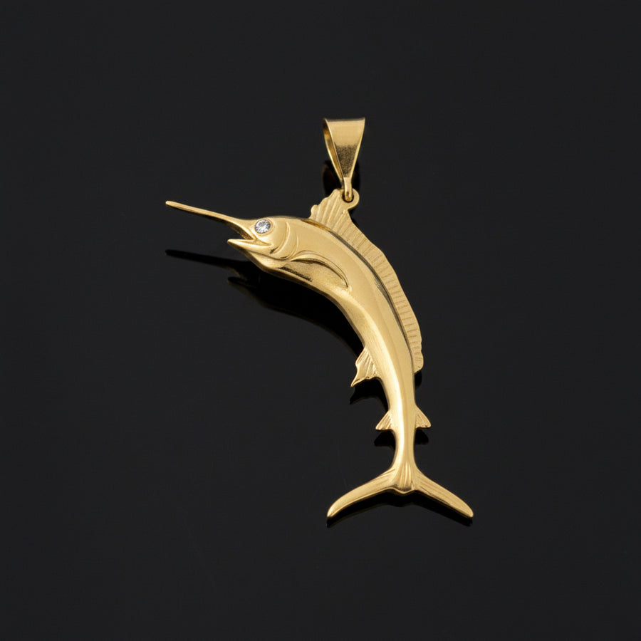 "The Marlin" Diamond and 14Kt Yellow Gold Pendant