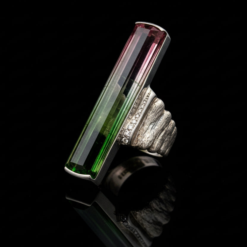 Designer 43.10ct Watermelon Tourmaline, Diamond Platinum Ring