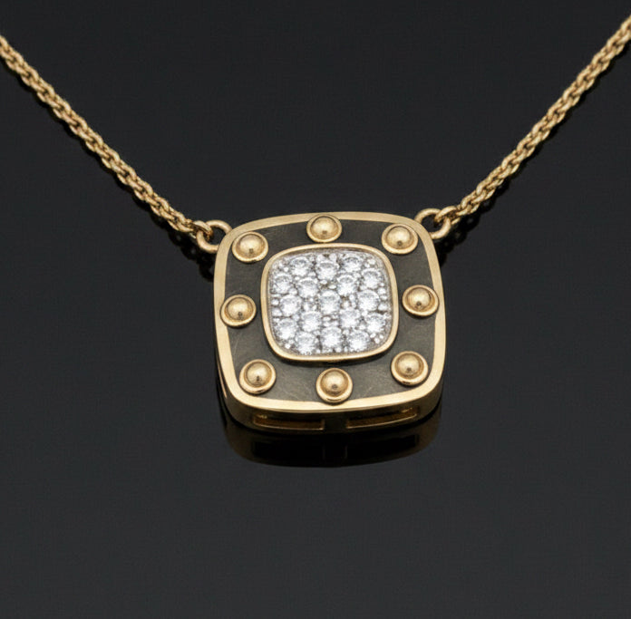 Designer Roberto Coin "Pois Moi" Diamond 18K White and Yellow Necklace