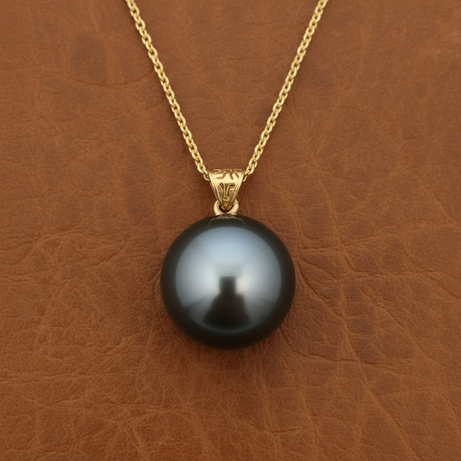 Designer Asseal 15.26mm Tahitian Pearl and 14kt Yellow Gold Necklace