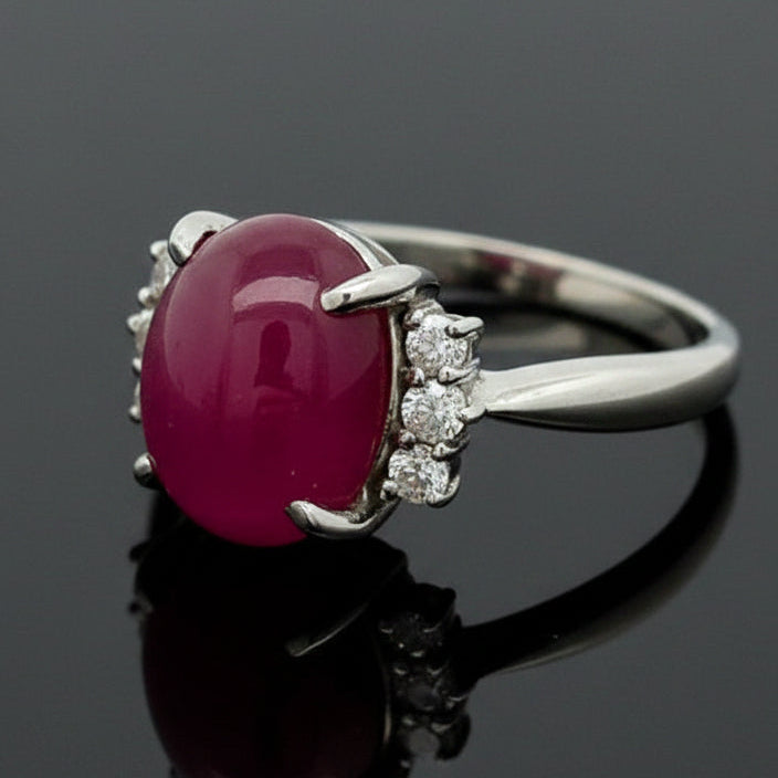 Mid Century Ruby and Diamond Platinum Ring