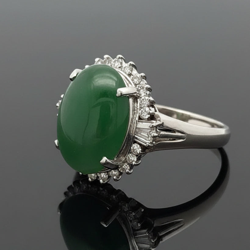 Mid Century Jade, DIamond Platinum Ring