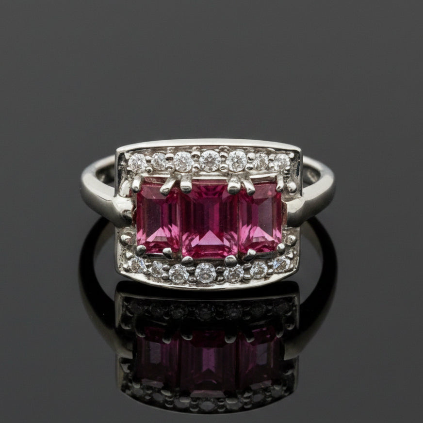 Modern Tourmaline and Diamond 14Kt White Gold RIng